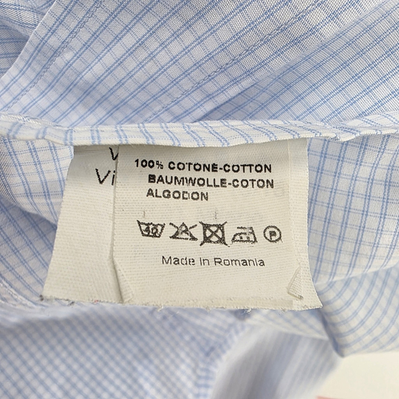 Quiet Luxury Valentino Roma Dress Shirt Men’s XL Blue Micro Check Woven - Picture 7 of 16